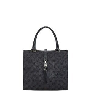 Gucci GG Canvas Jackie Tote Bag Black Leather
